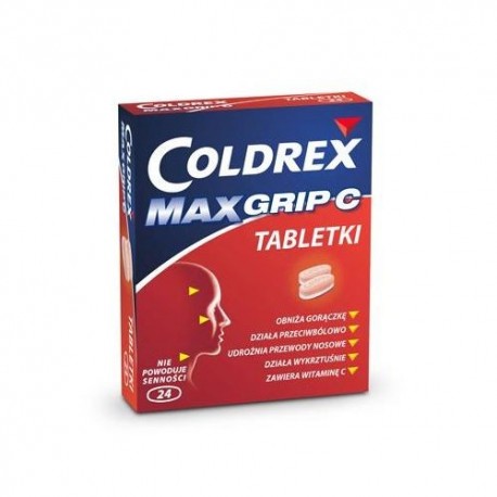 COLDREX MAX GRIP C // dzialanie przeciwgoraczkowe, przeciwbolowe, wykrztusne, udroznia nos // zawiera wit. C // 12 tab.