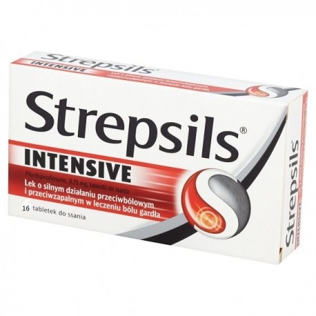 STREPSILS INTENSIV 16tabletek do ssania / Lek o silnym działaniu przeciwbólowym i przeciwzapalnym w leczeniu bólu gardła.