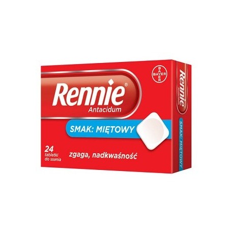 RENNIE / Zgaga, nadkwasnosc // smak mietowy // 24 tabletki do ssania