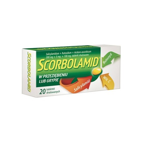 SCORBOLAMID w przeziebieniu i grypie // Salicylamid, rutozyd, wit. C // 20 tabletek drazowanych