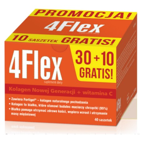 4 FLEX Kolagen nowej generacji+witamina C / zawiera Fortigel-kolagen naturalnego pochodzenia / 30 saszetek z proszkiem