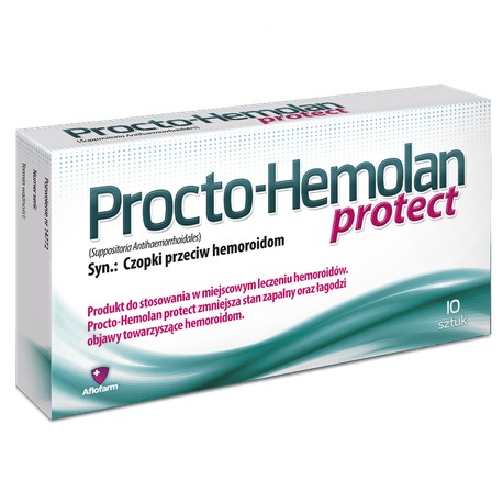 Procto-Hemolan Protect. Czopki przeciw hemoroidom// Produkt do stosowania w miejscowym leczeniu hemoroidow// 10 sztuk