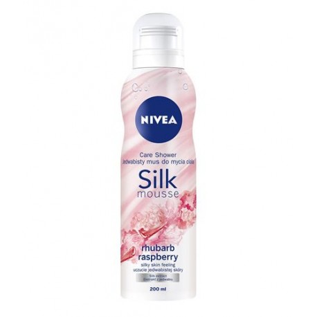 Nivea Care Shower // SILK mousse // JEDWABISTY MUS DO MYCIA CIAŁA O ZAPACHU RABARBARU I MALINY