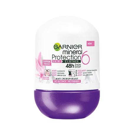 GARNIER mineral protection 5 //SKIN+CLOTHES // Anti-perspirant roll on 48h / no alcohol, no paraben / Cotton fresh