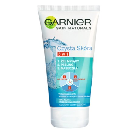 GARNIER CZYSTA SKORA 3w1 Zel myjacy & peeling & maseczka w tubie 150ml // Cera tlusta ze sklonnoscia do niedoskonalosci