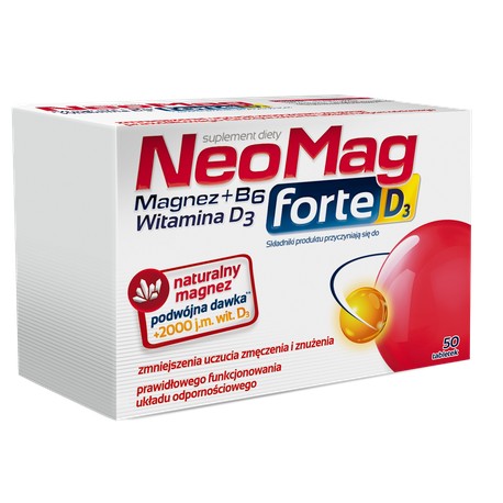 NeoMag RORTE D3 // naturalny magnez 2000 j.m.+ witamina B6 i witamina D3 // 50 tabletek