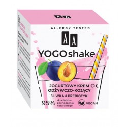 AA Yogo Shake JOGURTOWY KREM ODZYWCZO-KOJACY // sliwka & prebiotyki // 95% sklad naturalny // na dzien i na noc // 50ml