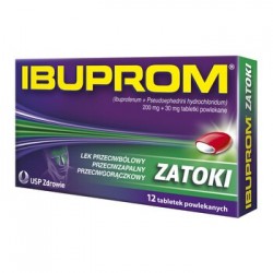 Ibuprom Zatoki, 200 mg + 30 mg,//  lek przeciwbolowy, przeciwzapalny, przeciwgoraczkowy // 12 tabletek powlekanych