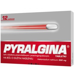 PYRALGINA na bol o duzym nasileniu // lek o dzialaniu przeciwbolowym i przeciwgoraczkowym // 12 tabletek 500mg