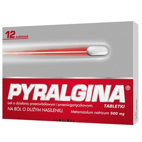 PYRALGINA na bol o duzym nasileniu // lek o dzialaniu przeciwbolowym i przeciwgoraczkowym // 12 tabletek 500mg