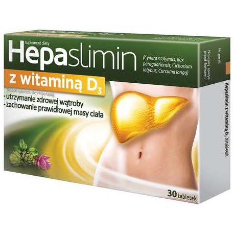 Hepaslimin z witaminą D3 // suplement diety pomagający w utrzymaniu zdrowej wątroby, wzbogacony o witaminę D3 // 30 tab.