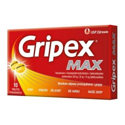 GRIPEX MAX // nasilone objawy przeziebienia i grypy - katar, goraczka, bol gardla, bol glowy, kaszel suchy // 10 tabletek