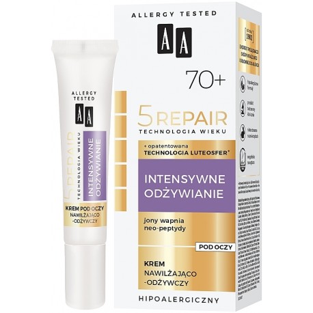 AA 5 REPAIR 70+ INTENSYWNE ODŻYWIANIE //  KREM POD OCZY NAWILŻAJĄCO - ODŻYWCZY //  jony wapnia, neo-peptydy //  15  ml.