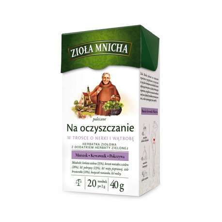 Ziola Mnicha NA OCZYSZCZANIE - herbatka ziolowa // w trosce o nerki i watrobe // mniszek, krwawnik, pokrzywa // 20 torebek