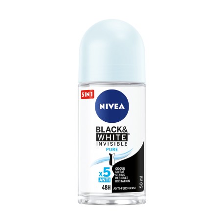 Nivea BLACK & WHITE INVISIBLE PURE // anti-perspirant // 5 x anti: odour, sweat, stains, residues, irritation // 48h