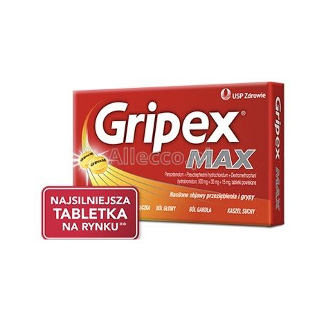 GRIPEX MAX // nasilone objawy przeziebienia i grypy - katar, goraczka, bol gardla, bol glowy, kaszel suchy // 20 tabletek