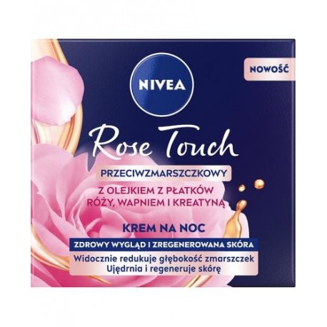 Nivea ROSE TOUCH // Przeciwzmarszczkowy Krem na noc z olejkiem z platkow rozy, wapniem i kreatyna // 50ml