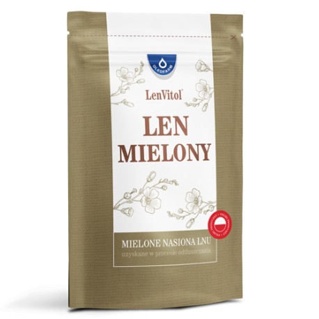Len mielony  odtłuszczony – mielone nasiona lnu LenVitol // Uzyskany w procesie odtłuszczania //  450 g.