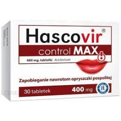 Hascovir control MAX, 400 mg,//  zapobiega nawrotom opryszczki pospolitej  //  30  tab.