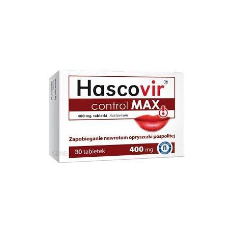 Hascovir control MAX, 400 mg,//  zapobiega nawrotom opryszczki pospolitej  //  30  tab.
