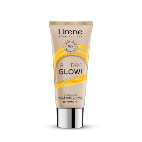 Lirene Podkład rozświetlający ALL DAY GLOW! // BEZOWY 03 // PRZYWRÓC SKÓRZE BLASK! // 30 ml