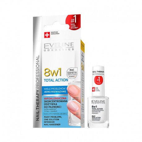 EVELINE Total Action 8 w 1 //  Skoncentrowana odzywka do paznokci // HYPOALLERGENIC //  12 ml.