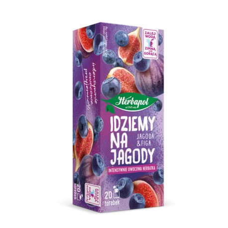 Herbatka IDZIEMY NA  JAGODY owocowo-ziołowa o smaku czarnej jagody i figi //  Zawartość opakowania: 40 g (20 saszetek x 2,5 g)