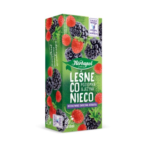 Herbatka  LESNE CO NIECO owocowo-ziołowa o smaku poziomki z jeżyną  //  Zawartość opakowania :40 g (20 saszetek x 2,5 g)