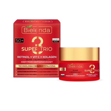 Bielenda  SUPER TRIO 3 RETINOL + VIT C + KOLAGEN Silnie ujędrniający krem przeciwzmarszczkowy 50+ DZIEŃ/ NOC  //  50 ml,