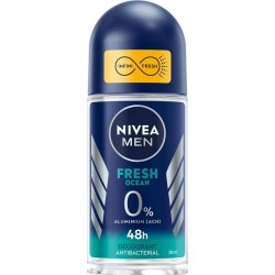 NIVEA MEN deodorant roll-on // FRESH OCEAN  0% Aluminium (ACH) ANTIBACTERIAL // 50 ml.