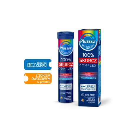 Plusssz 100% SKURCZ Complex // Tabletki musujące o smaku pomarańczowo- grejpfrutowym. // 20 tab.