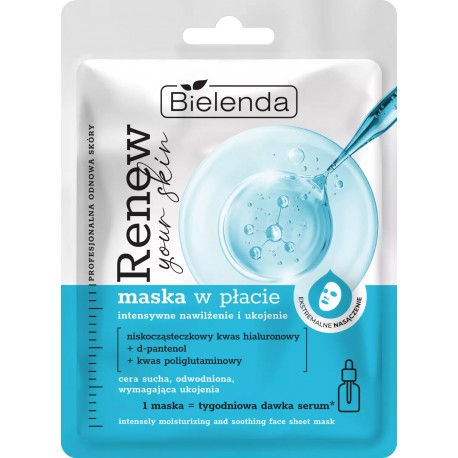 Bielenda RENEW YOUR SKIN maska w płacie PROfesjonalna odnowa skóry - intensywne nawilżenie i ukojenie