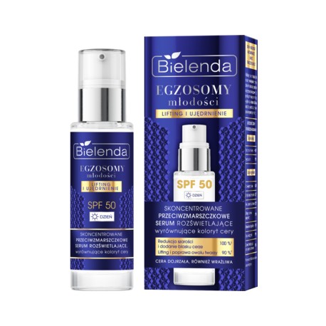 Bielenda EGZOSOMY MŁODOŚCI Serum do twarzy, przeciwzmarszczkowe, rozświetlające, SPF 50 // na dzień // 30ml.