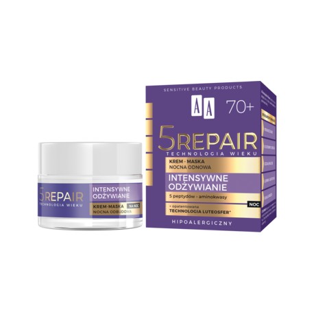 AA 5 REPAIR 70+ INTENSYWNE ODŻYWIANIE //  Bogaty krem wzmacniający 24 h  na noc //   jony wapnia, oligopepydy // 50 ml.