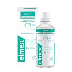 Elmex® Sensitive //  Płyn do płukania jamy ustnej // 0 % alkoholu. 0% sztucznych barwników // 400 ml.