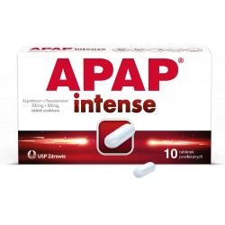 Apap intense, 200 mg + 500 mg // ibuprofen, paracetamol // ból, gorączka, migrena // 10 tab. powlekanych