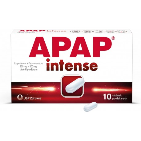 Apap intense, 200 mg + 500 mg // ibuprofen, paracetamol // ból, gorączka, migrena // 10 tab. powlekanych