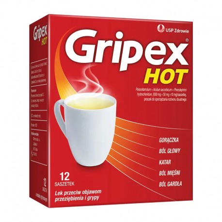 GRIPEX HOT // ból głowy, mięśni, gardła, grypa, katar, przeziębienie, gorączka // 12 saszetek