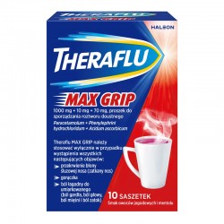 THERAFLU MAX GRIP // fenylefryna, paracetamol, witamina c, proszek, ból, gorączka, grypa, przeziębienie // 10 SASZETEK