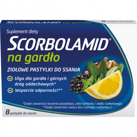 SCORBOLAMID na gardło // 16 pastylek do ssania // chrypka, odporność, podrażnienie, zaczerwienienie, ból
