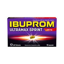 Ibuprom Ultramax Sprint, 600 mg // ibuprofen, kapsułki, ból, gorączka, stan zapalny, nerwoból, migrena //  10 kaps.